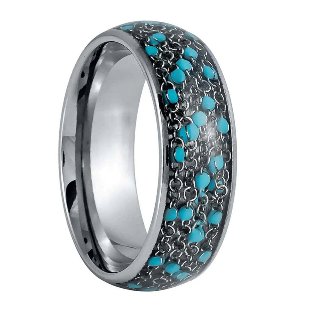 Blue Chain Link Inlay Tungsten Men's Wedding Band