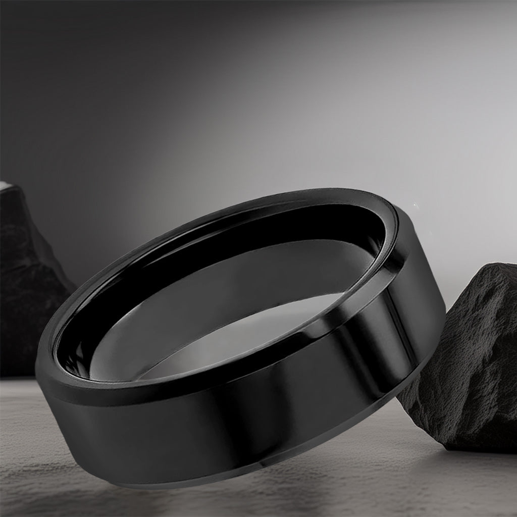 Classic Black Tungsten Couple's Matching Wedding Band Set