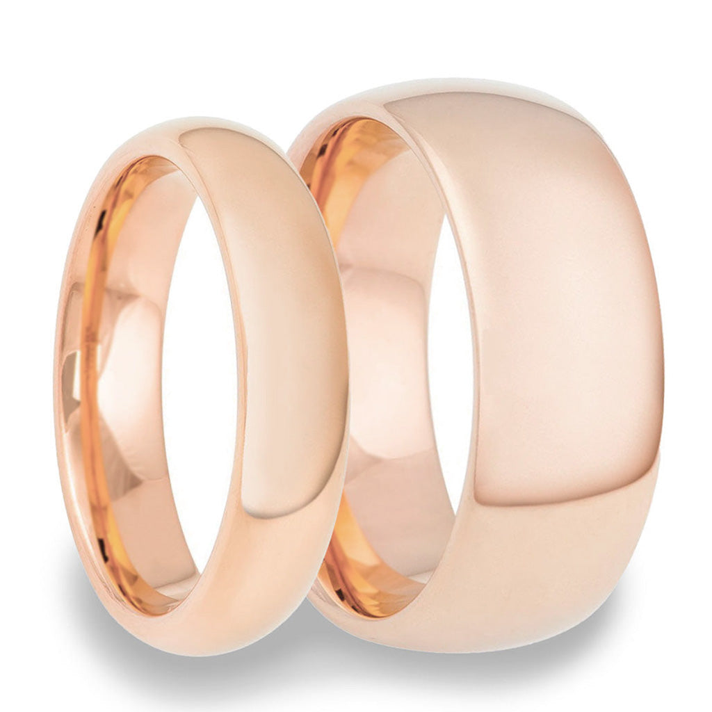 Juego de alianzas de boda a juego de pareja de tungsteno y oro rosa