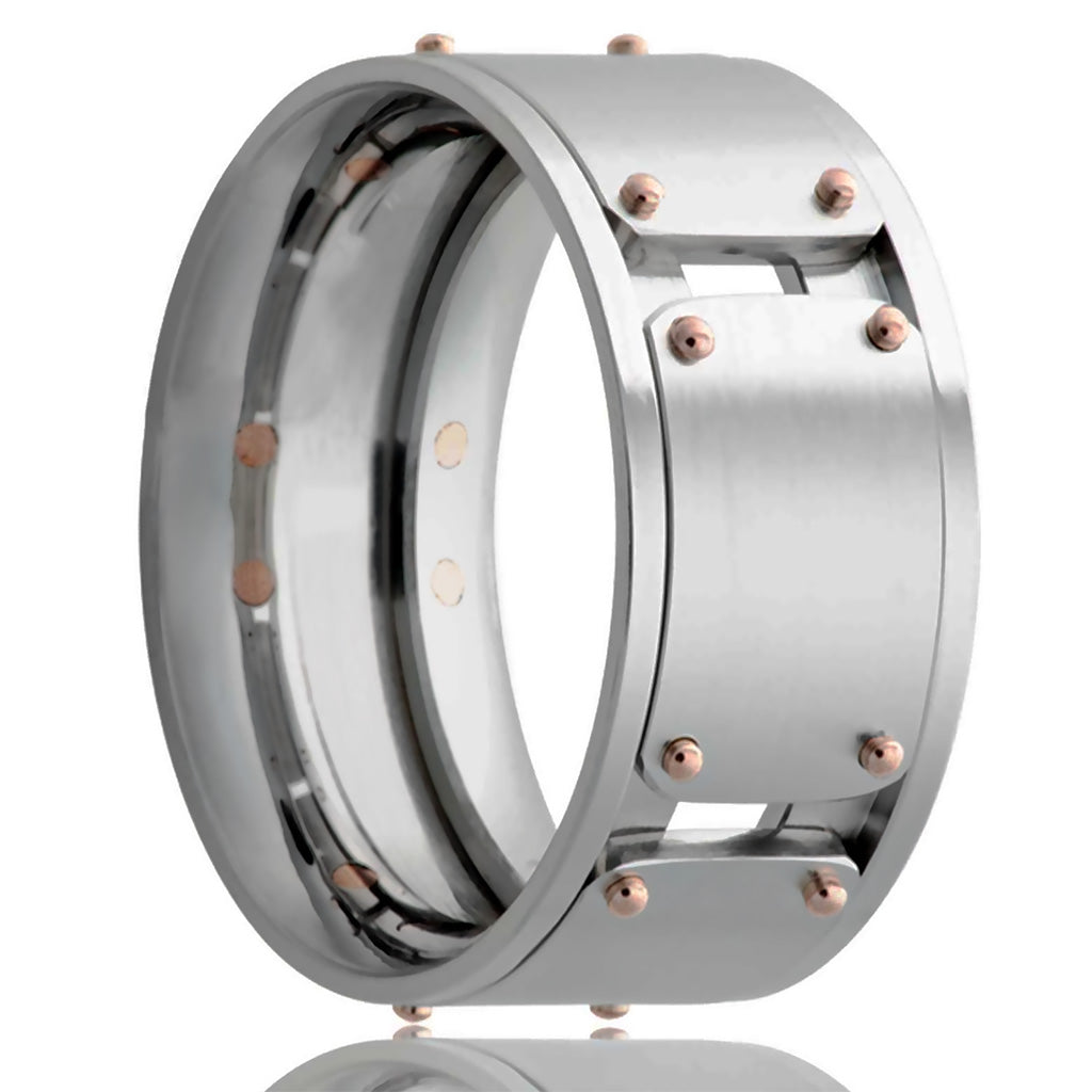 Cobalt Men's Wedding Band with 14k Rose Gold Rivets