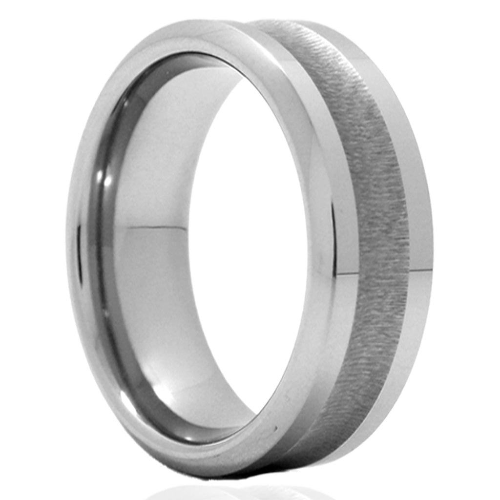 Concave Tungsten Wedding Band with Textured Center