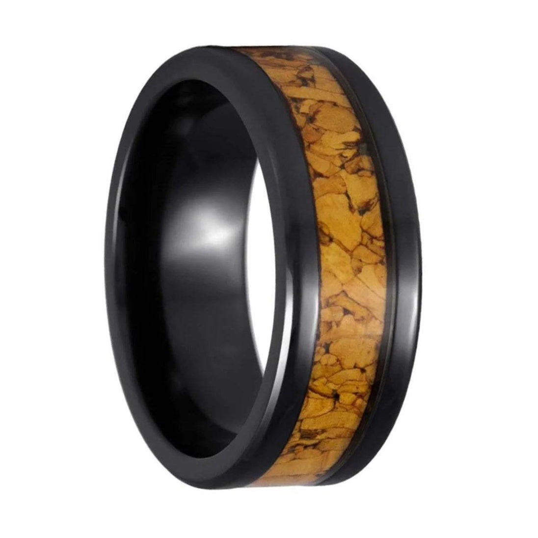 Cork Inlaid Black Tungsten Men's Wedding Band