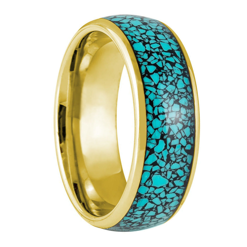 Alliance pour homme en tungstène or rose incrusté de pierre bleue concassée