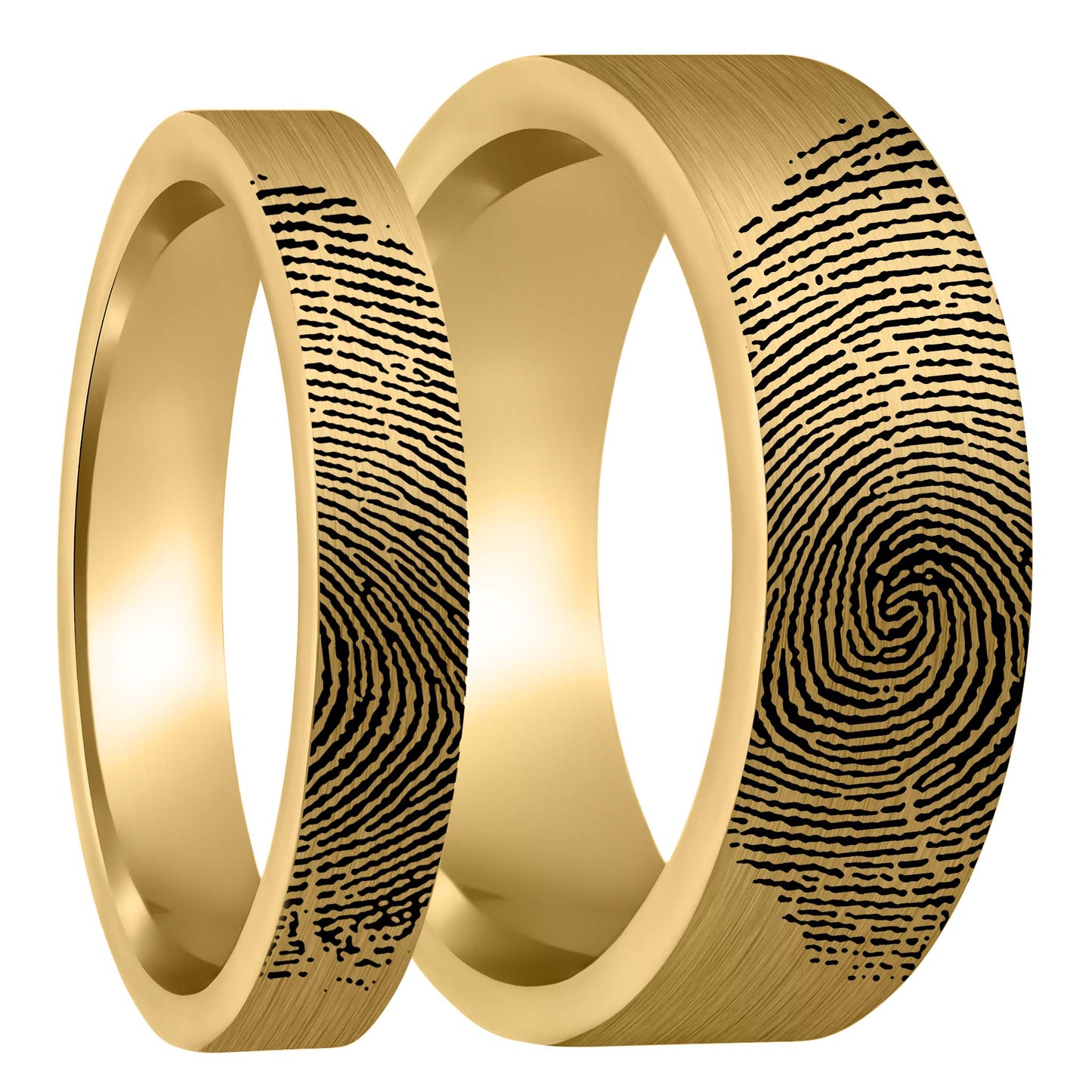 Ensemble de bagues assorties pour couple en tungstène doré brossé gravé par empreinte digitale personnalisé