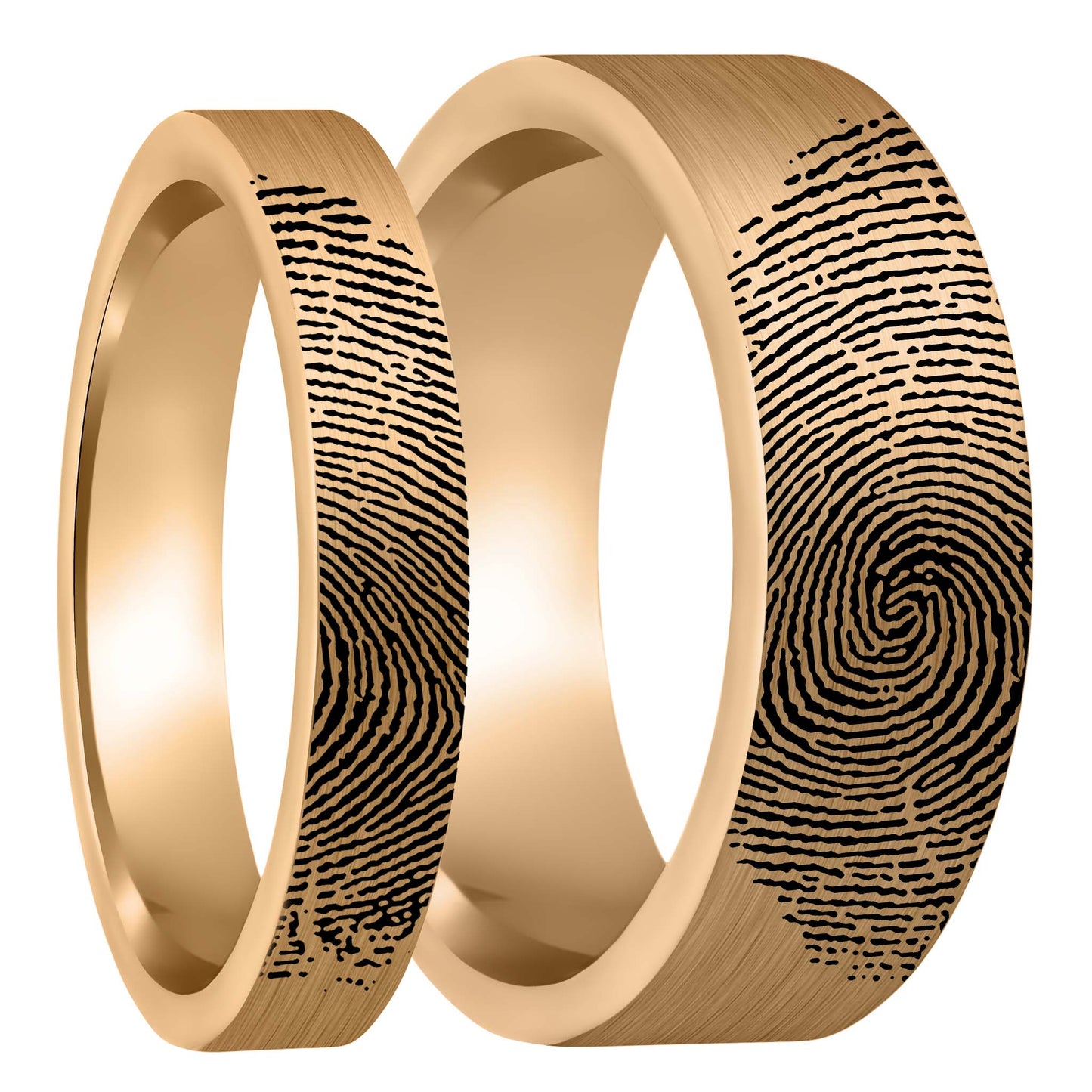 Custom Fingerprint Engraved Brushed Rose Gold Tungsten Couple's Matching Ring Set