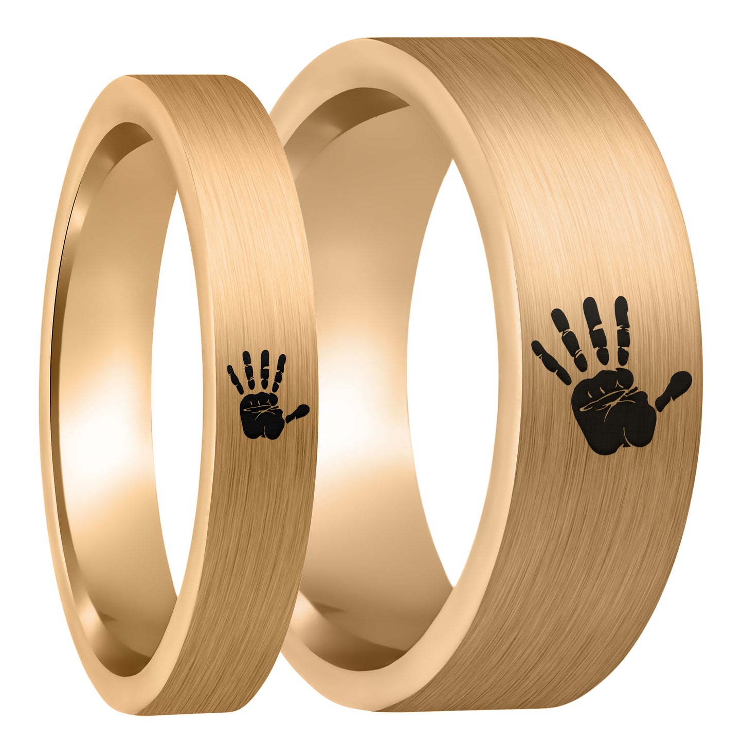 Custom Handprint Brushed Rose Gold Tungsten Couple's Matching Ring Set