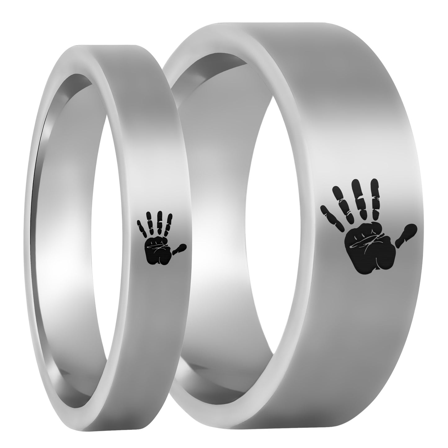 Custom Handprint Tungsten Couple's Matching Ring Set