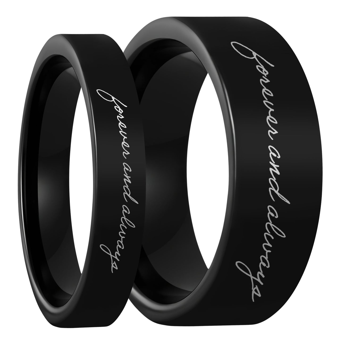 Custom Handwriting Black Tungsten Couple's Matching Ring Set