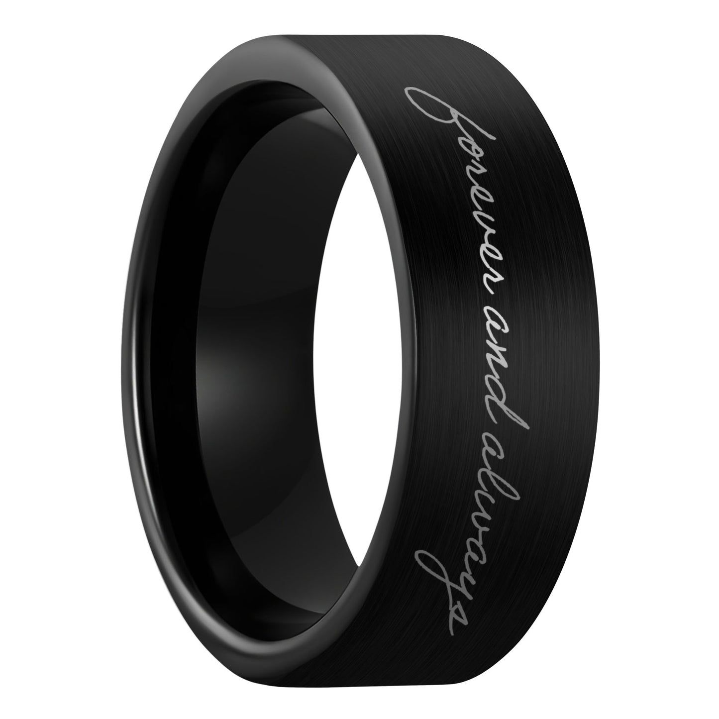 Custom Handwriting Engraved Brushed Black Tungsten Men's Ring