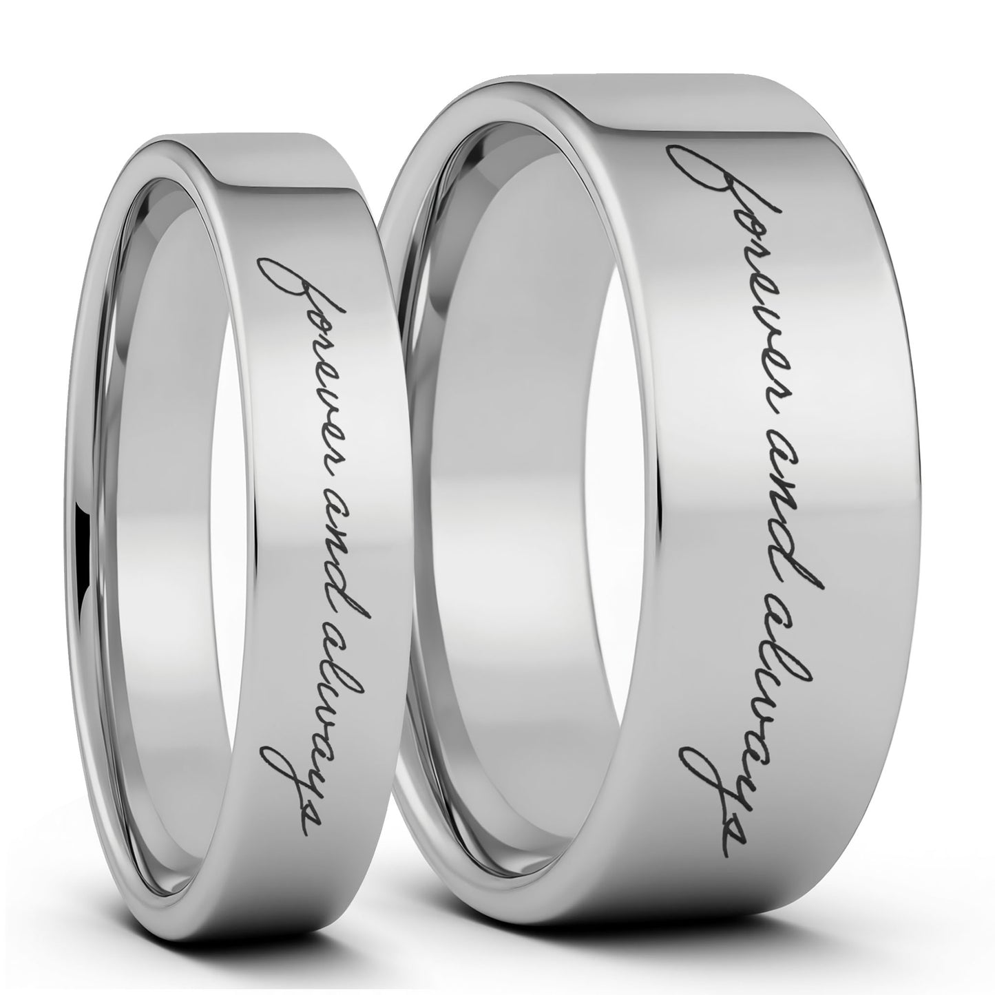 Custom Handwriting Tungsten Couple's Matching Ring Set