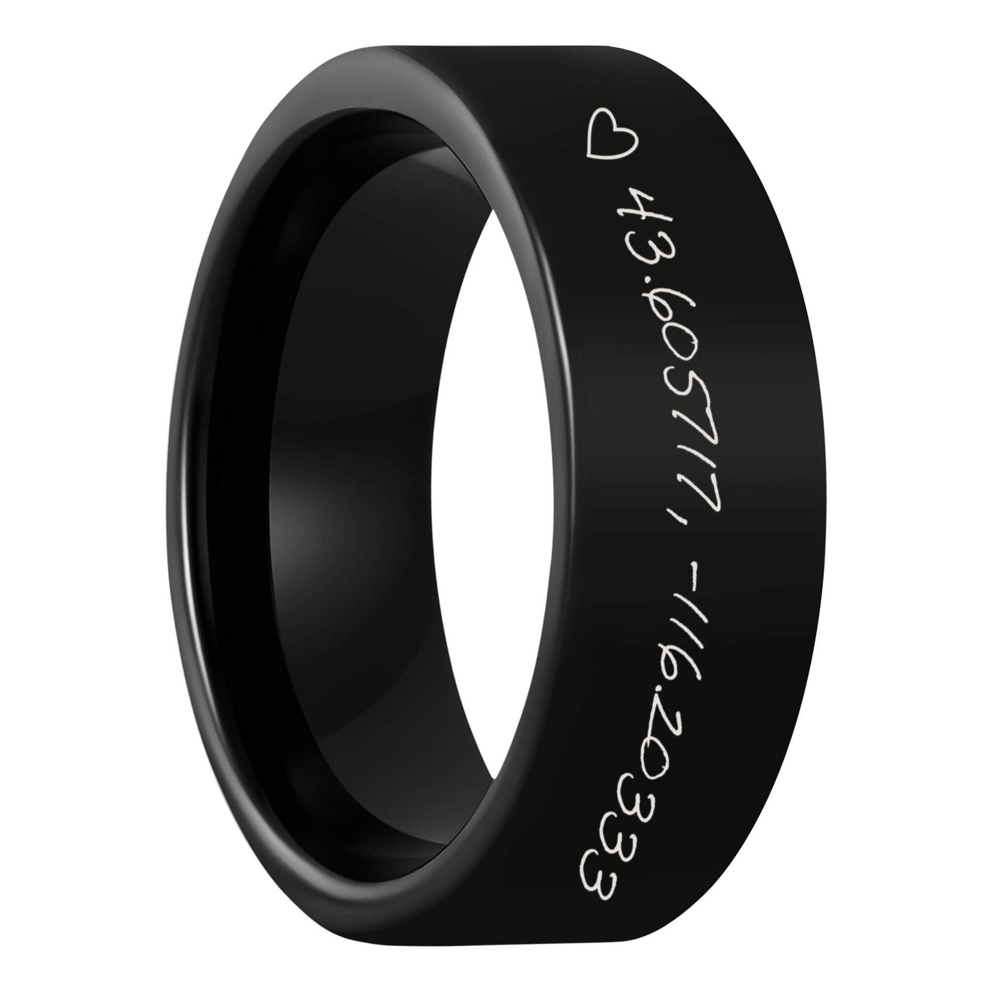 Custom Handwritten Coordinates Black Tungsten Men's Ring