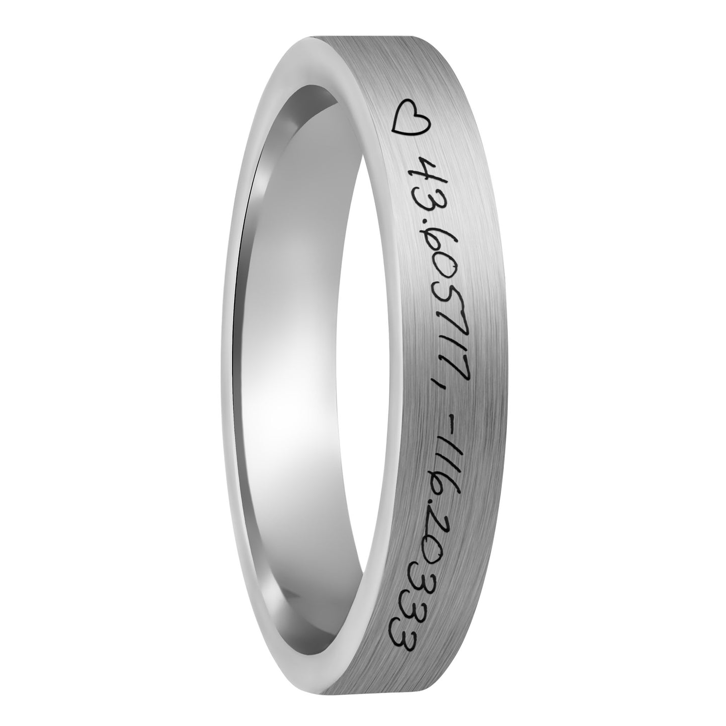 Custom Handwritten Coordinates Brushed Tungsten Women's Ring
