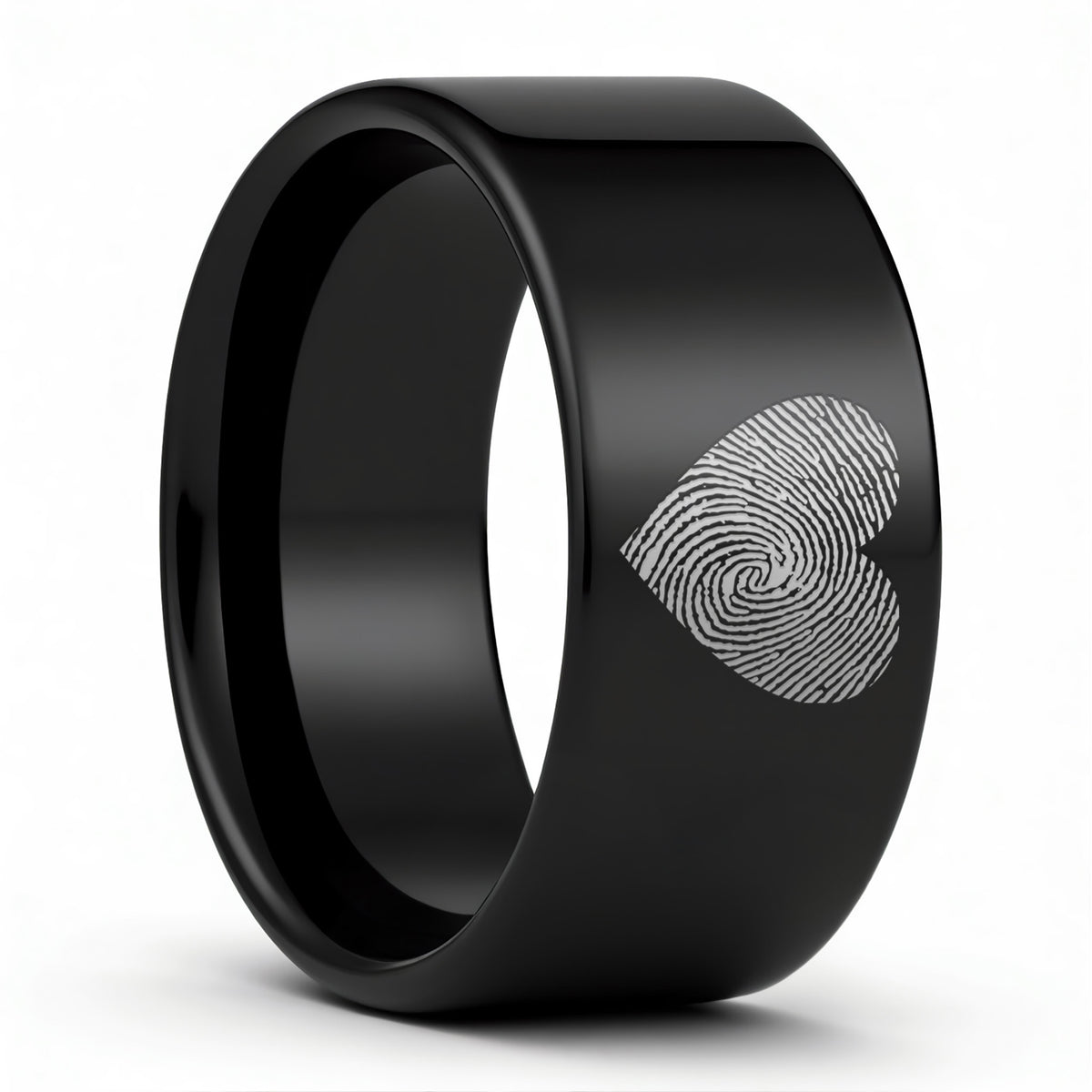 Anillo de tungsteno con huella dactilar de corazón personalizado para hombre