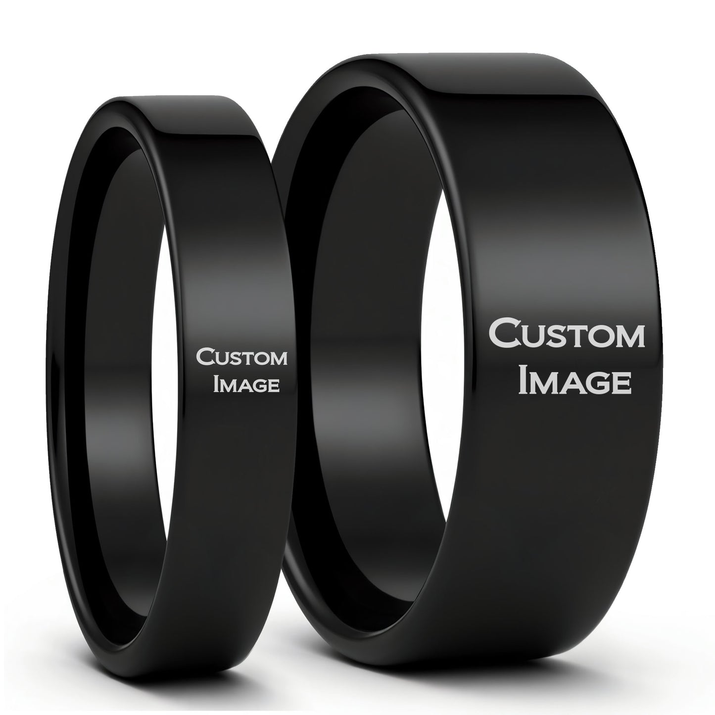 Custom Image Engraved Black Tungsten Couple's Matching Ring Set