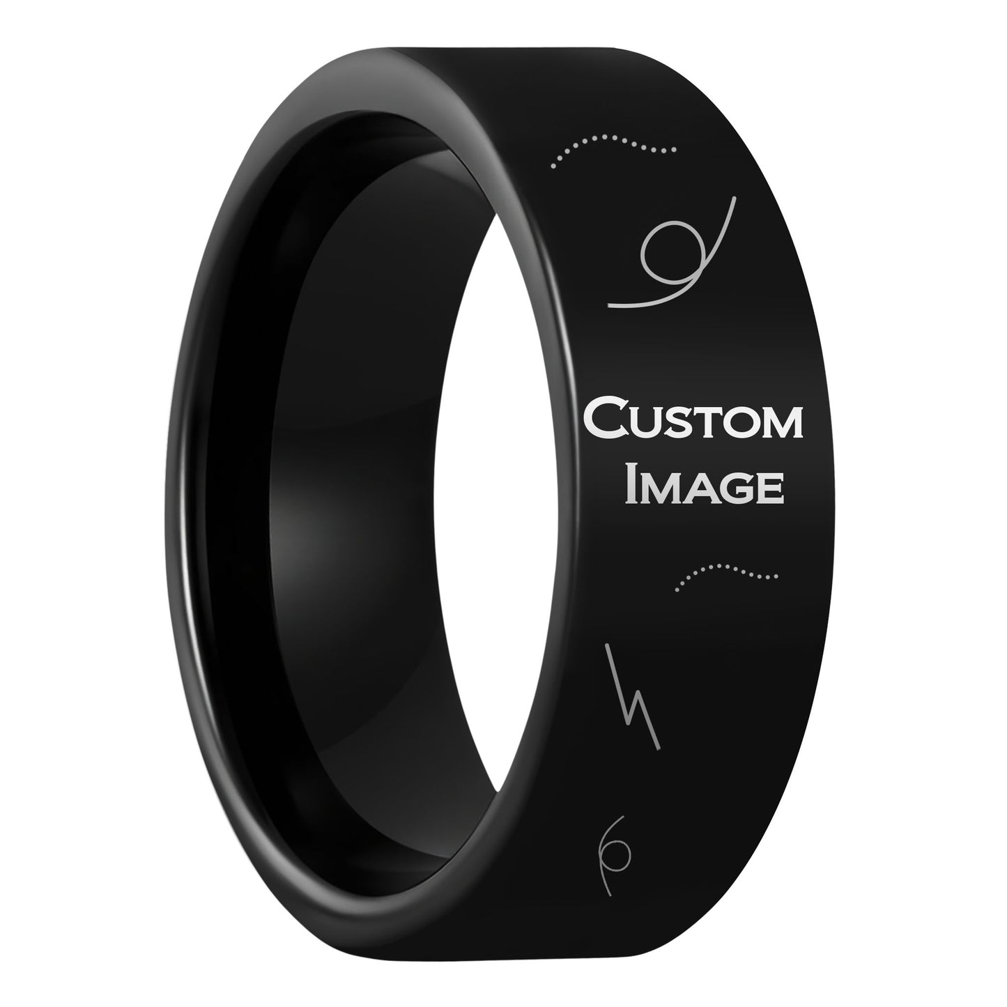 Bague pour hommes en tungstène noir gravé avec image personnalisée