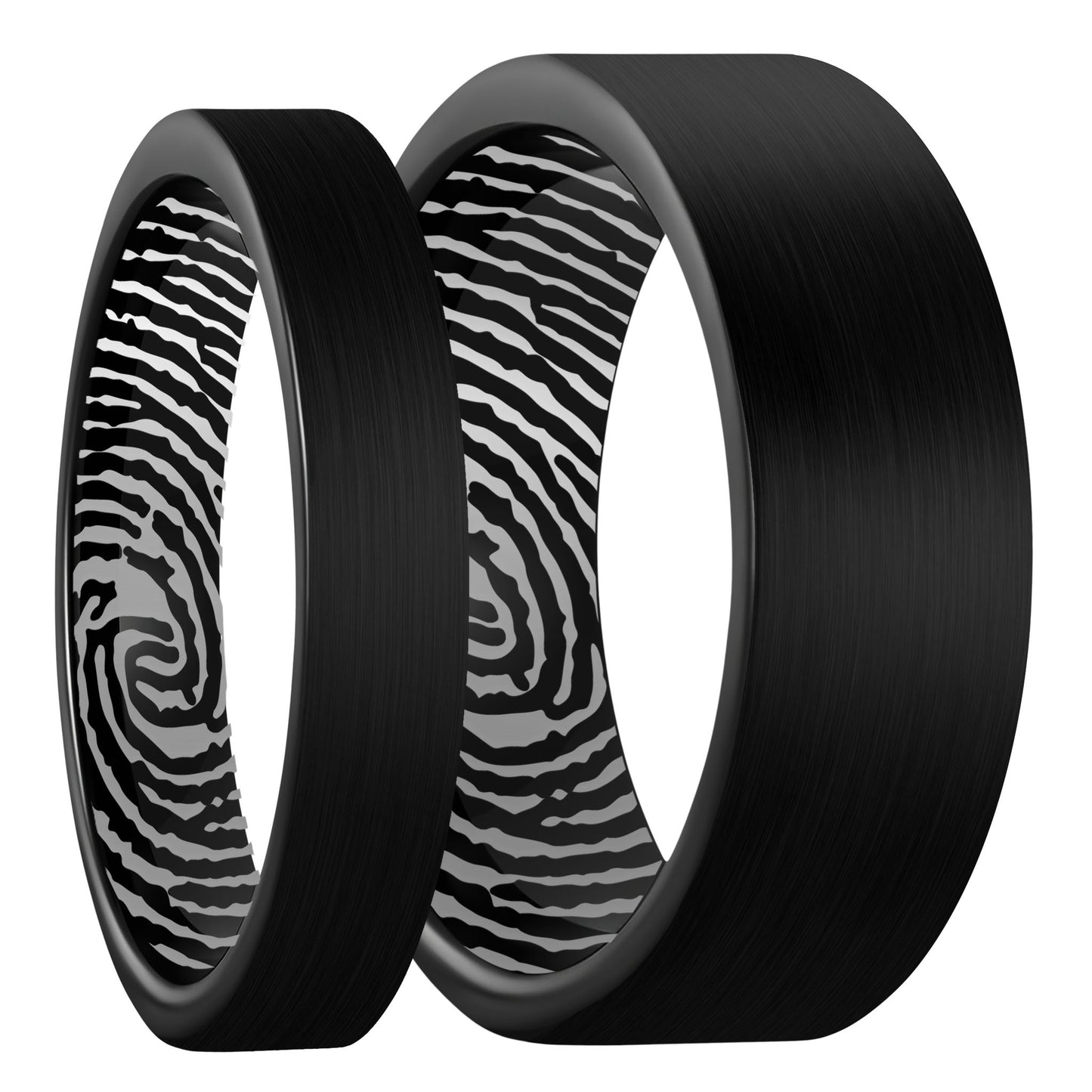 Custom Inside Fingerprint Brushed Black Tungsten Couple's Matching Ring Set