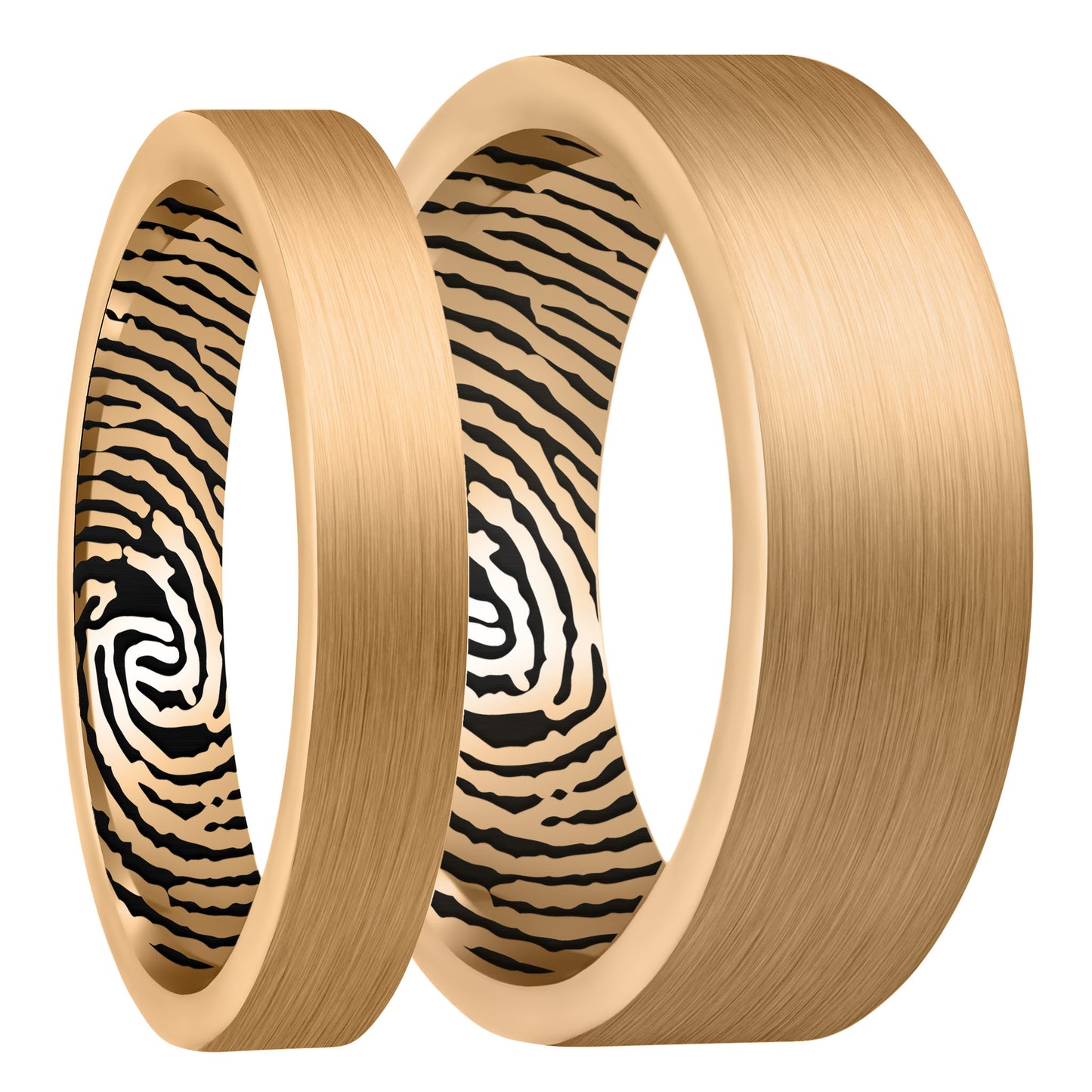 Custom Inside Fingerprint Brushed Rose Gold Tungsten Couple's Matching Ring Set