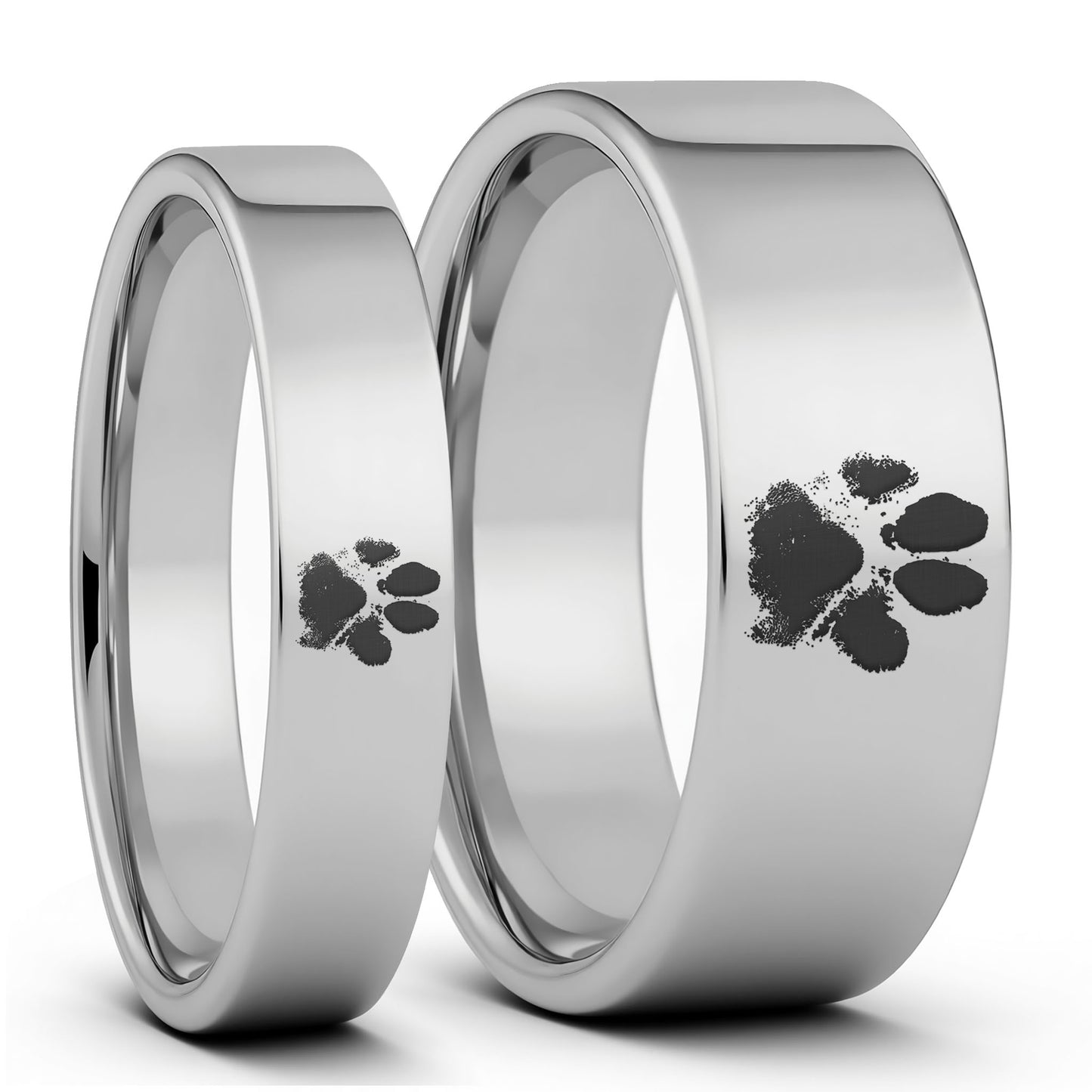 Ensemble de bagues assorties pour couple en tungstène avec empreinte de patte personnalisée