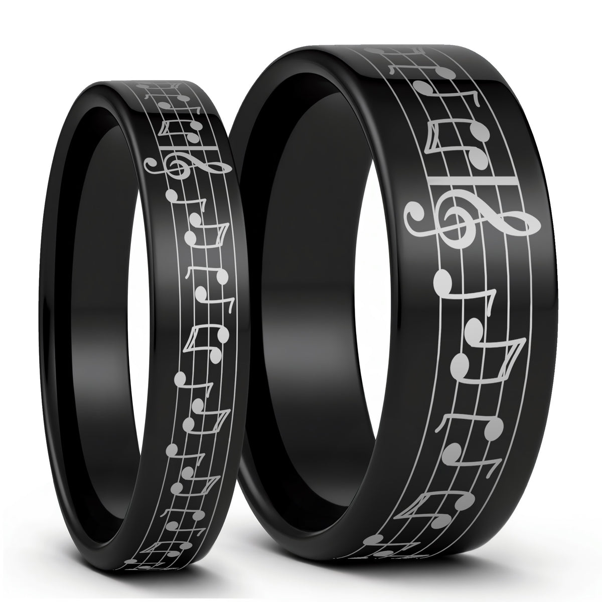 Custom Song Music Notes Tungsten Couple's Matching Ring Set
