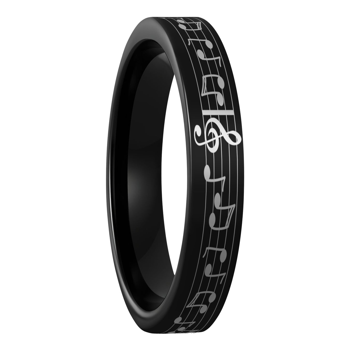 Banda de boda para mujer de tungsteno con notas musicales