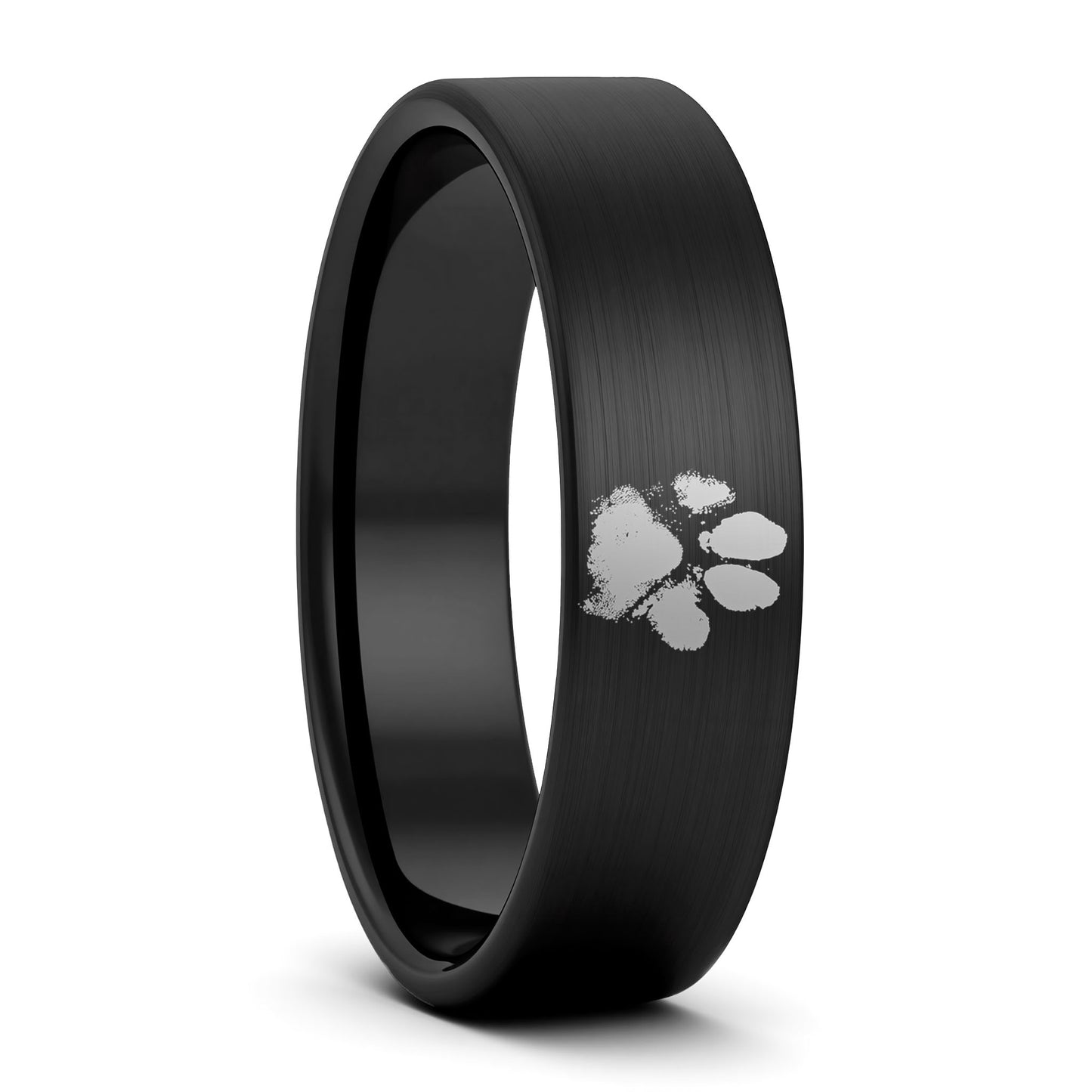 Custom Paw Print Brushed Tungsten Women's Ring