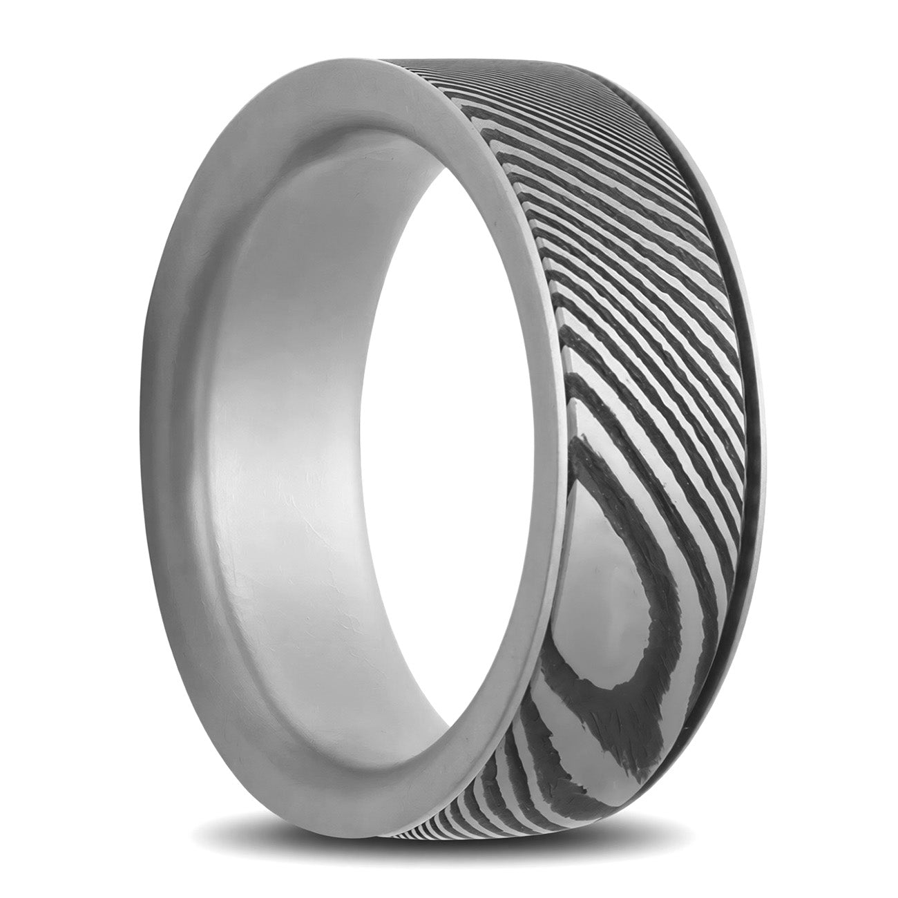 Damascus Steel & 14k Gold Spinner Wedding Band