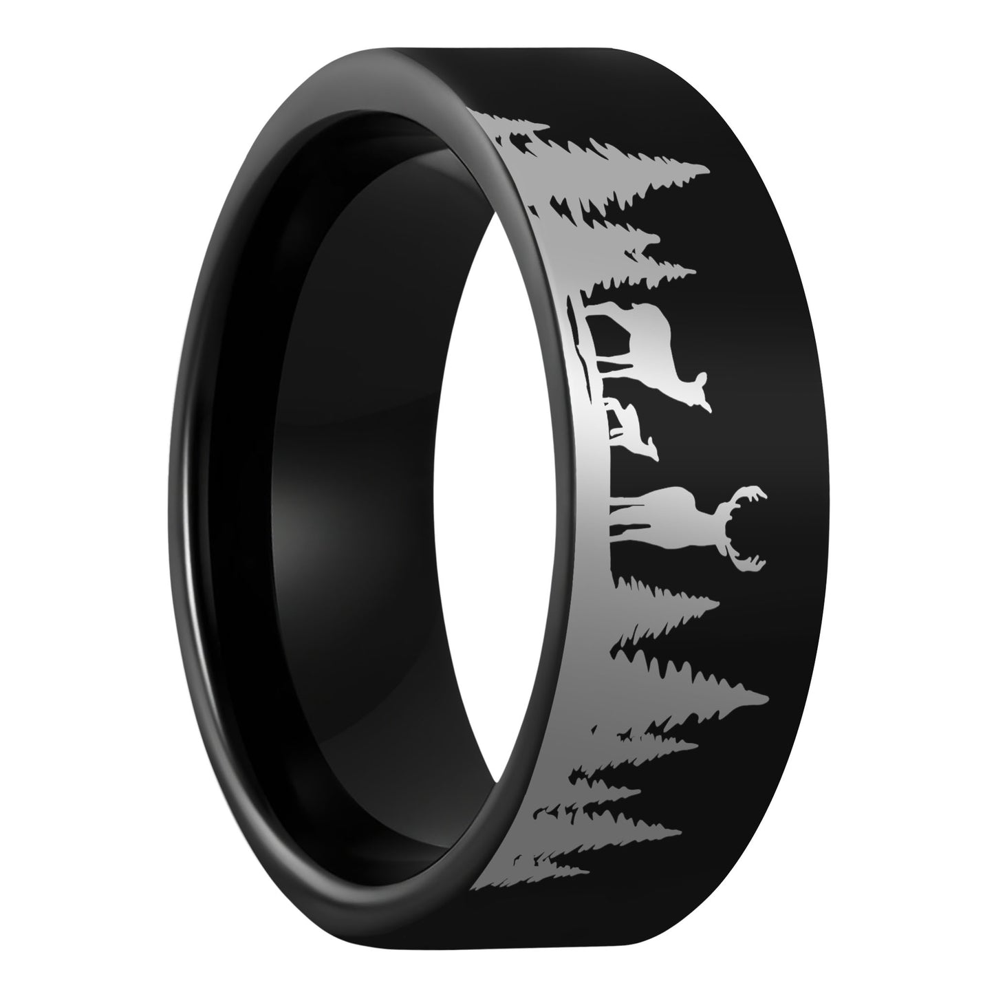 Deer & Landscape Scene Tungsten Men's Wedding Band