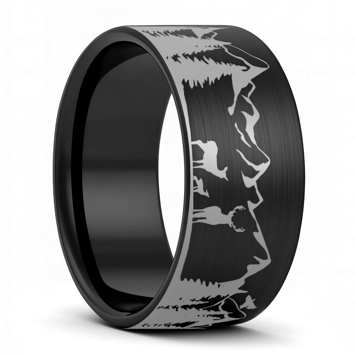 Deer & Mountain Range Tungsten Men's Wedding Band