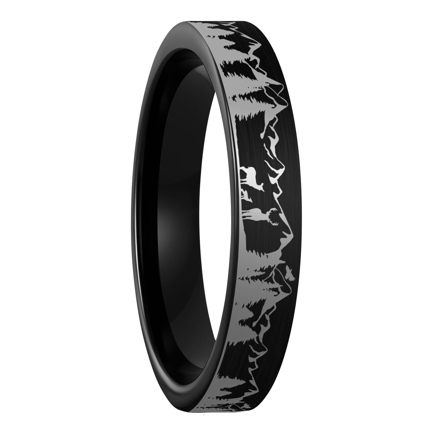 Deer Mountain Range Brushed Black Tungsten Women's Wedding Band
