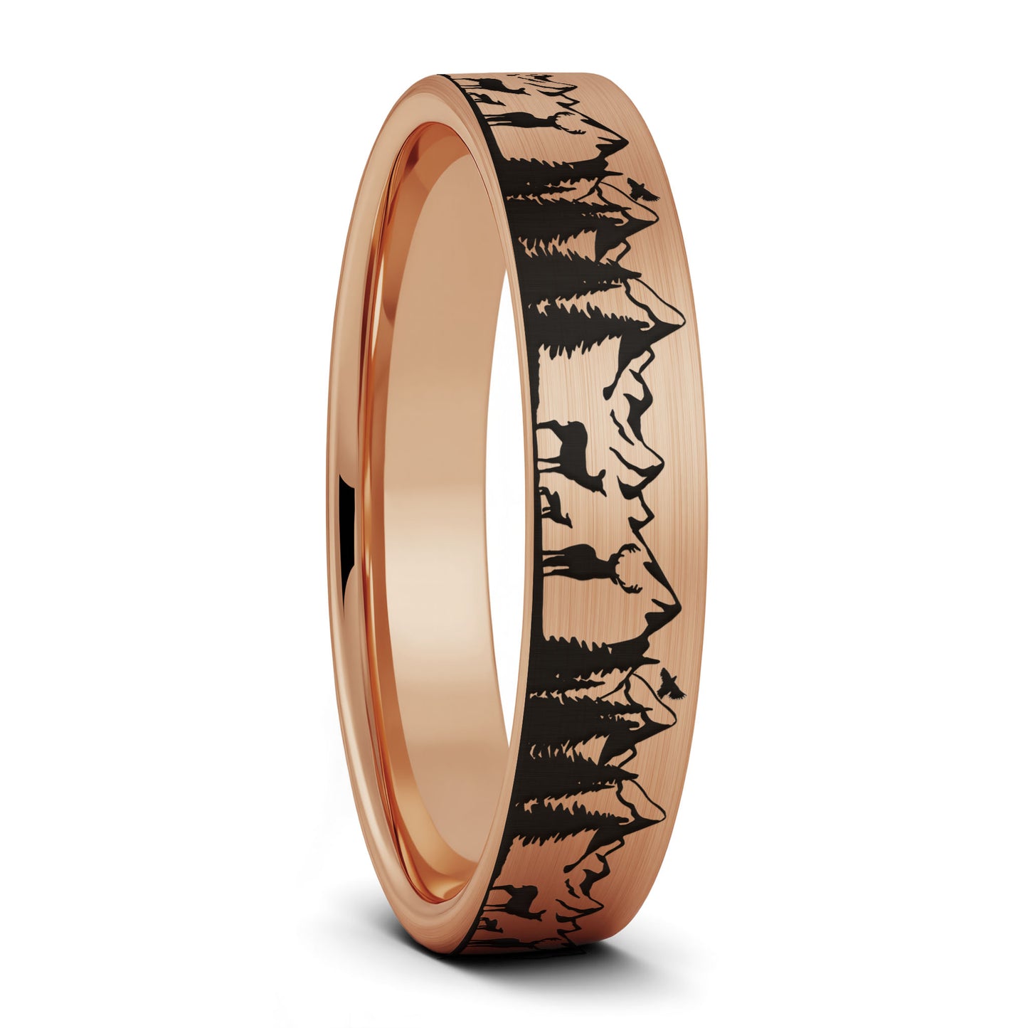 Deer & Mountain Range Tungsten Men's Wedding Band