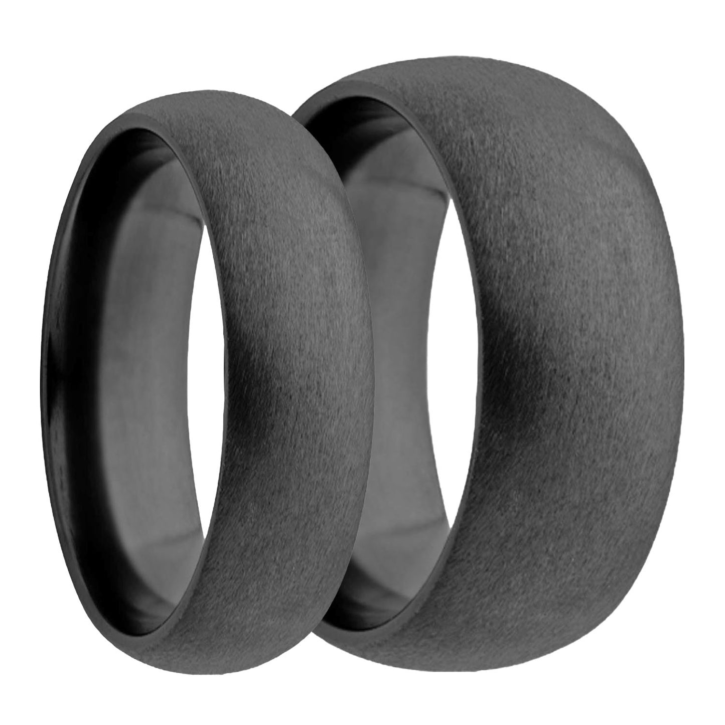 Domed Satin Finish Zirconium Couple's Matching Wedding Band Set