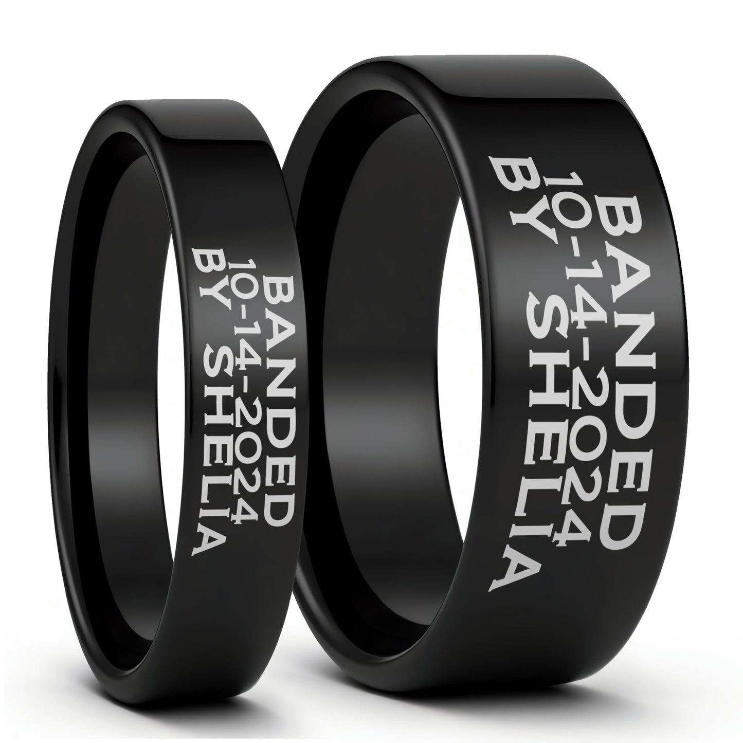 Duck Band Custom Engraved Black Tungsten Couple's Matching Ring Set