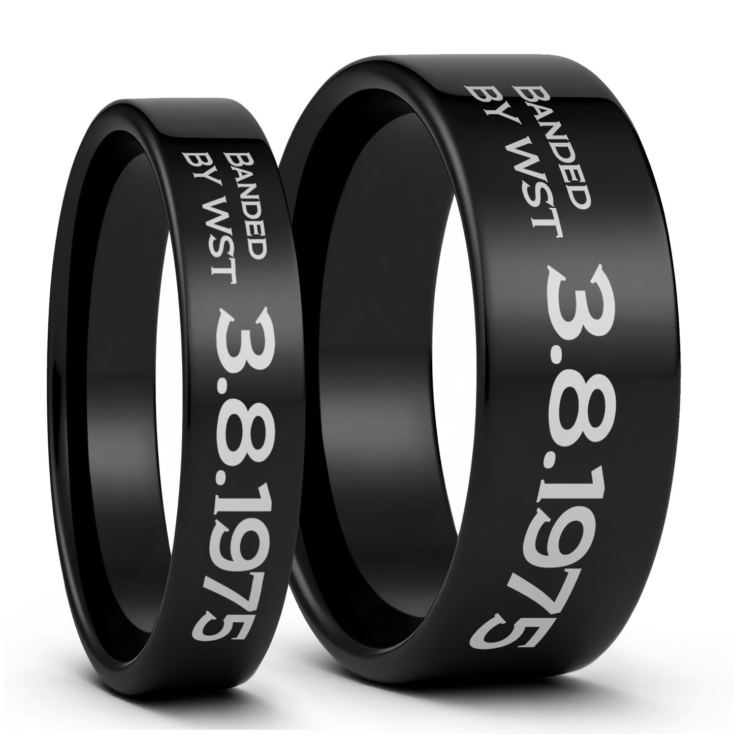 Duck Band Style Custom Engraved Black Tungsten Couple's Matching Ring Set