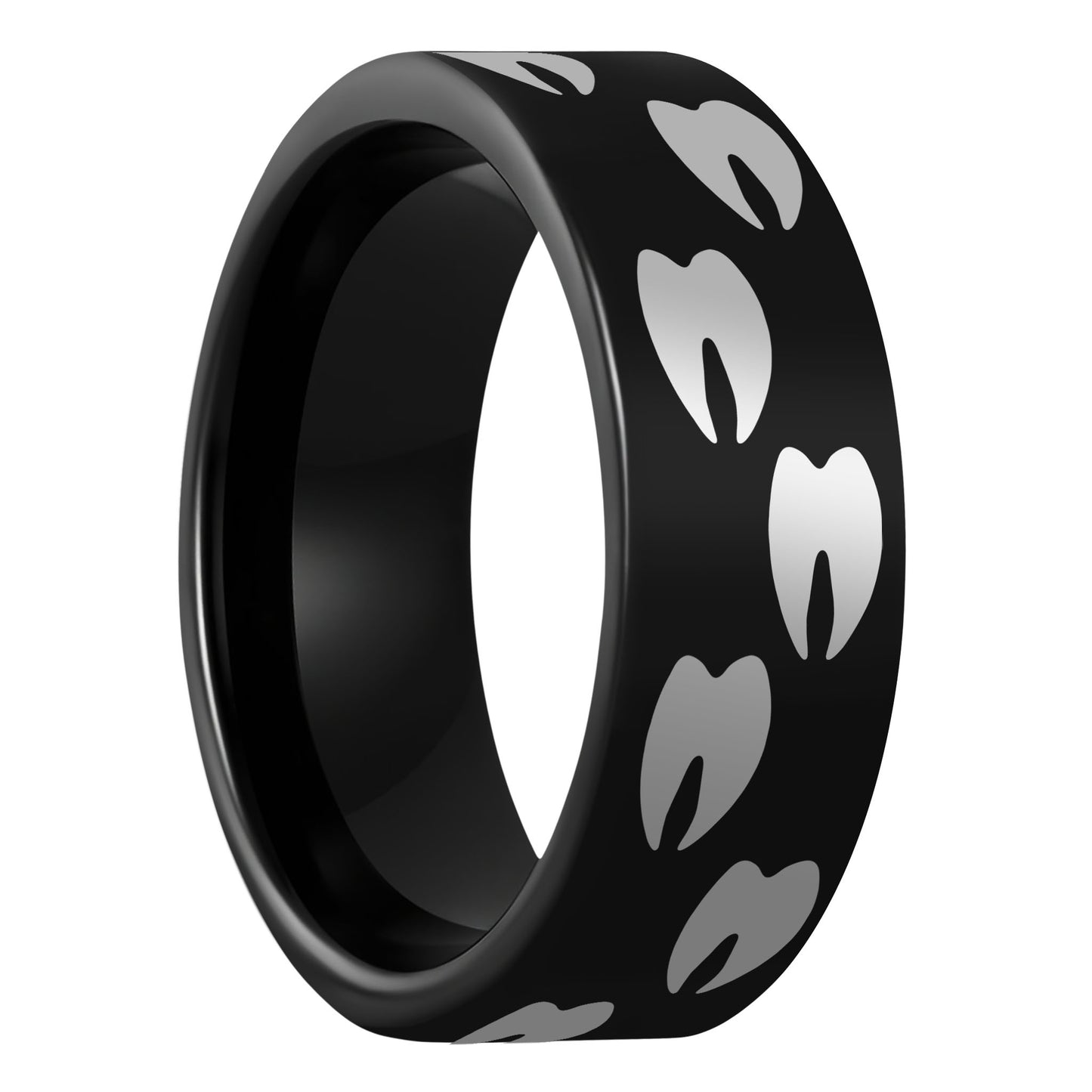 One Elk Tracks Black Tungsten Men's Wedding Band displayed on a plain white background