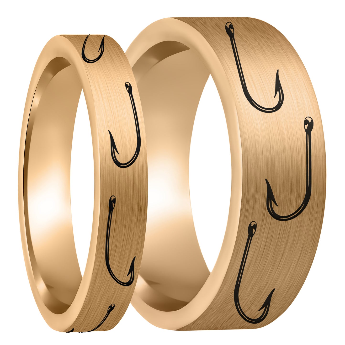 Fishing Hook Brushed Rose Gold Tungsten Couple's Matching Wedding Band Set