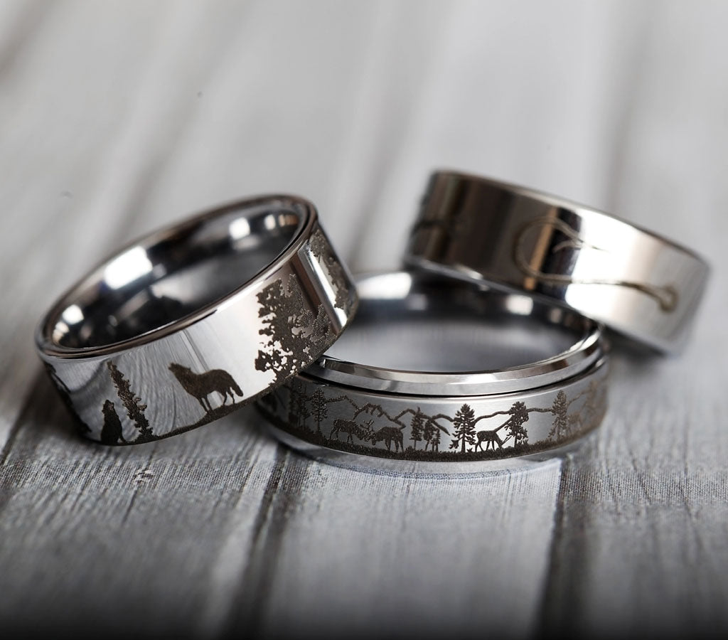 Fishing Hook Tungsten Men's Wedding Band