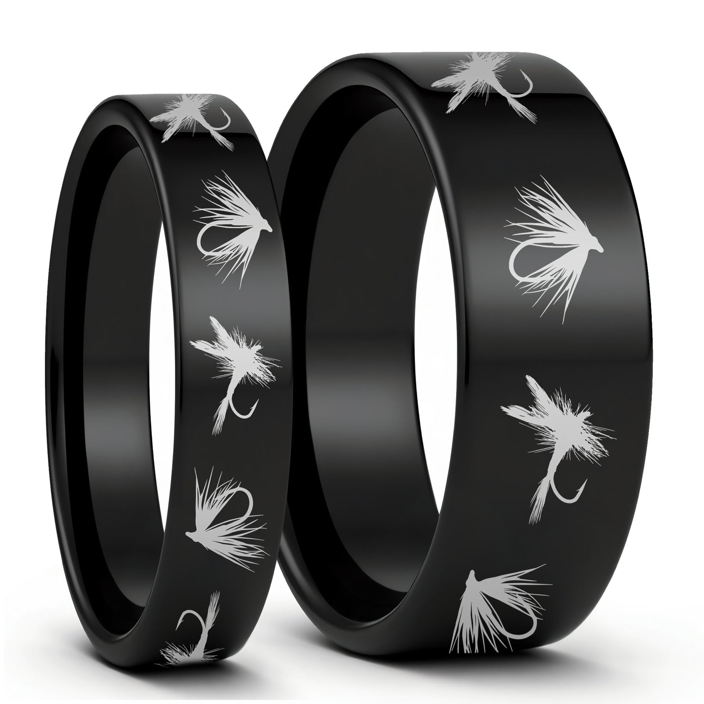 Fly Fishing Lures Tungsten Couple's Matching Wedding Band Set