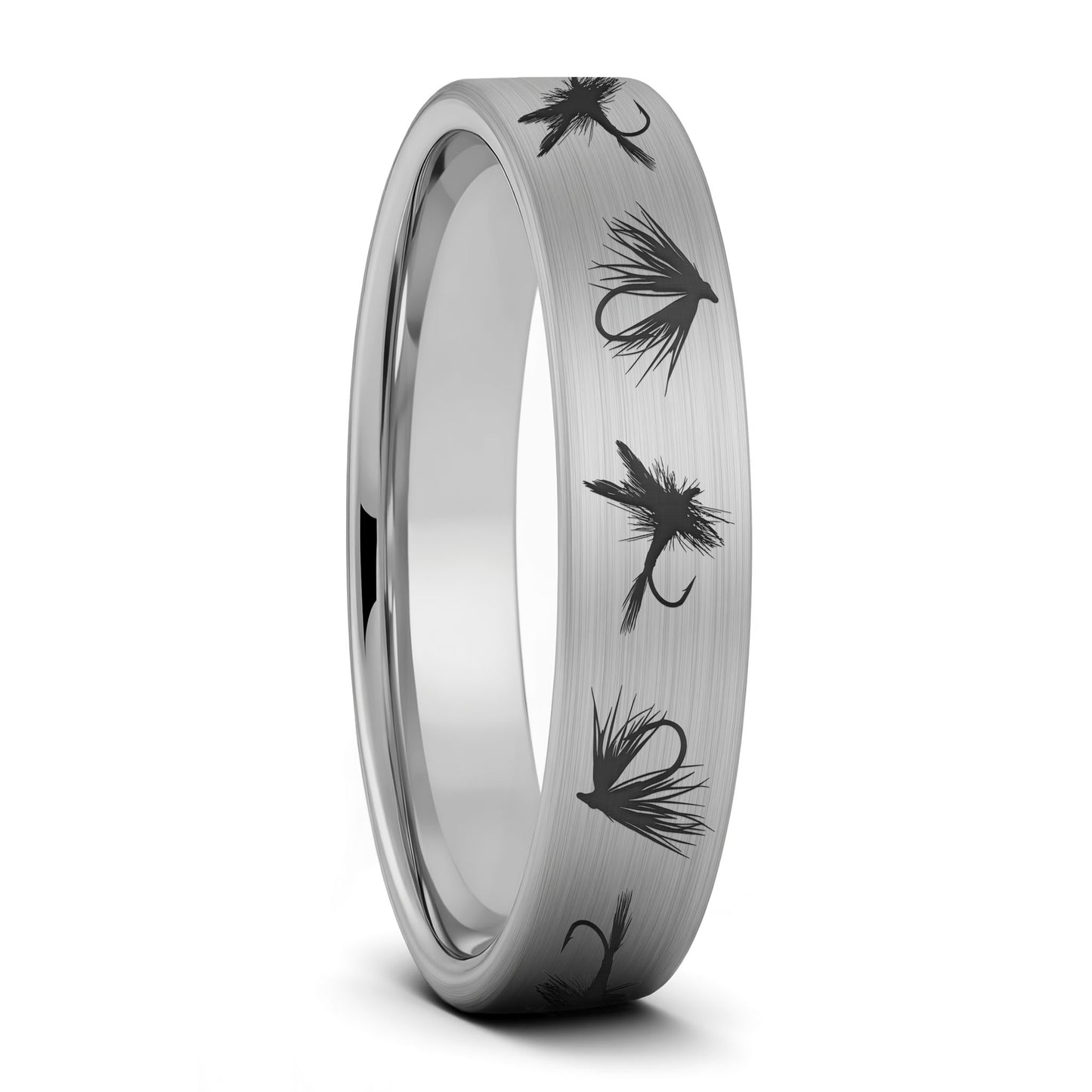 Fly Fishing Lures Brushed Tungsten Men's Wedding Band