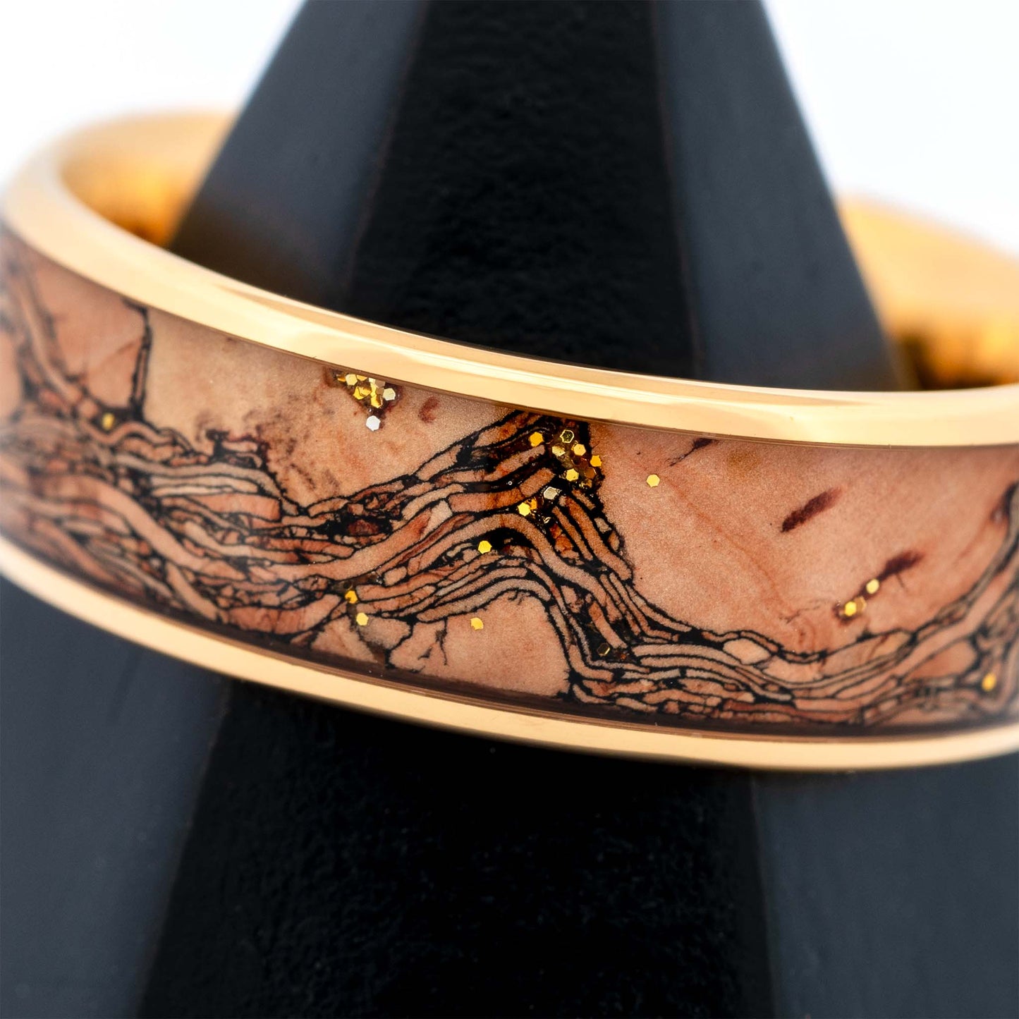 Cork Inlaid Gold Tungsten Men's Wedding Band