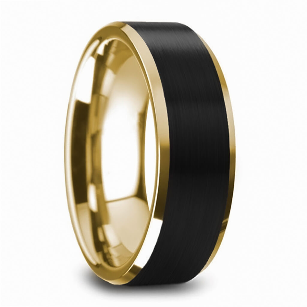 Gold Tungsten Men's Ring with Black Center - Main Image