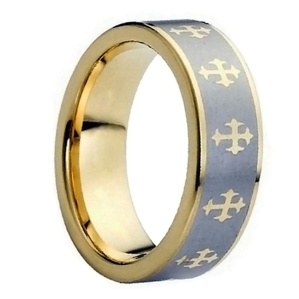 Alliance pour homme en tungstène noir avec croix gravées