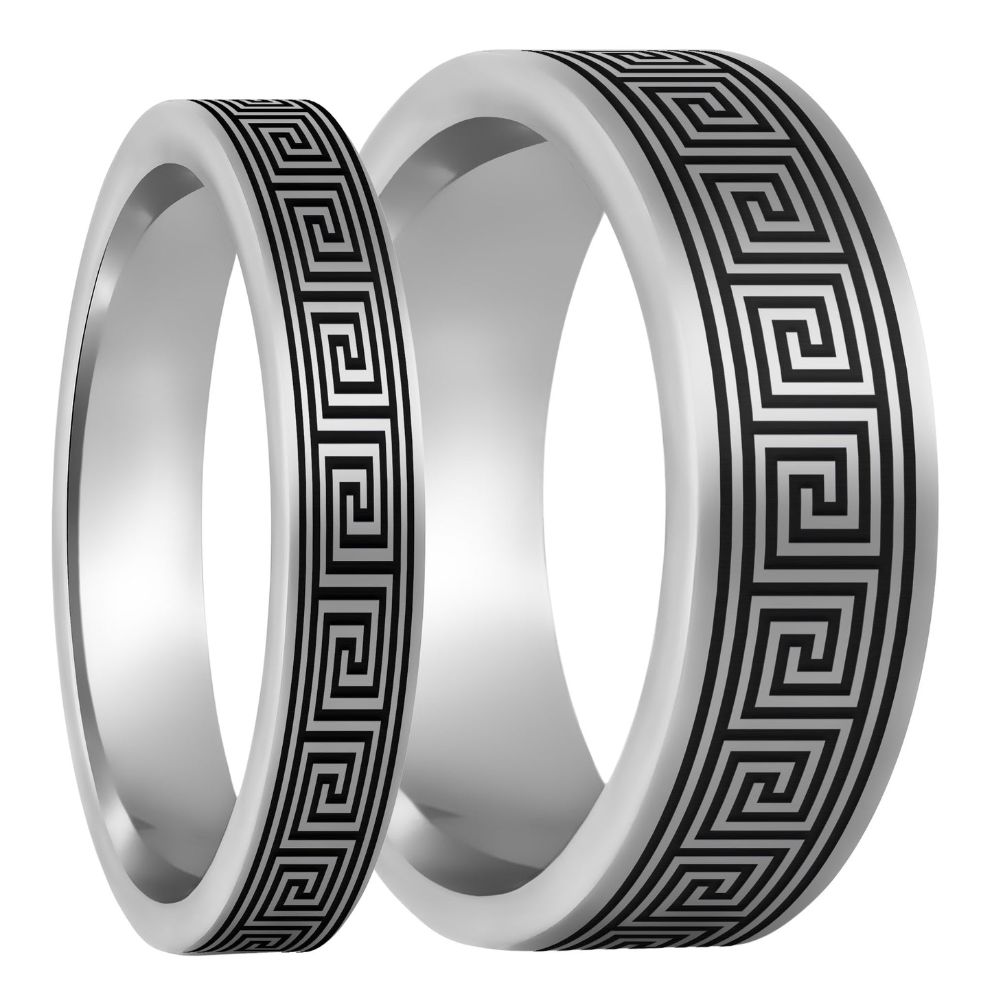 Greek Key Tungsten Couple's Matching Wedding Band Set