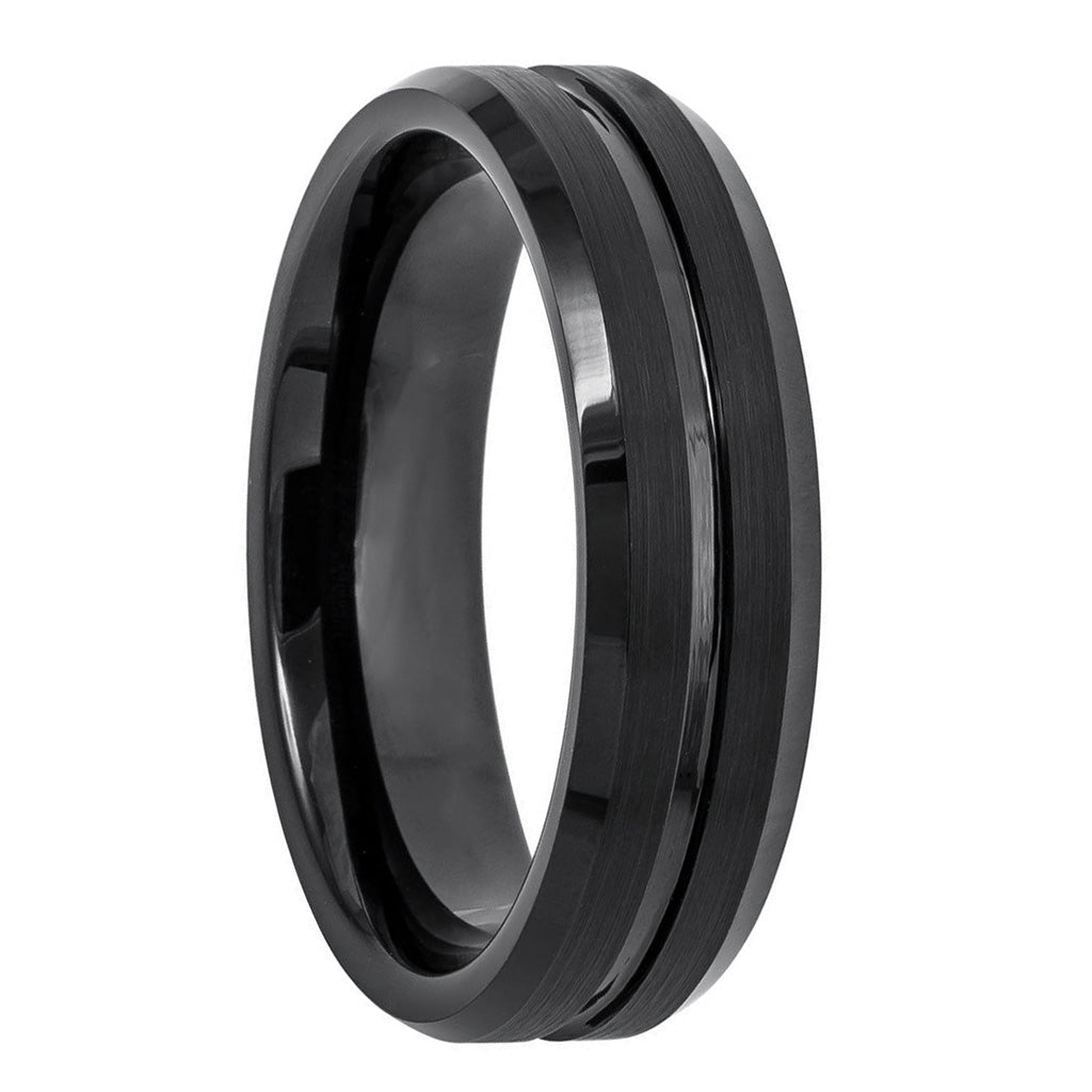 Alianza de boda para hombre de tungsteno negro acanalado