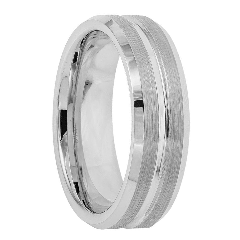 Brushed Tungsten Men's Wedding Band with Center Groove