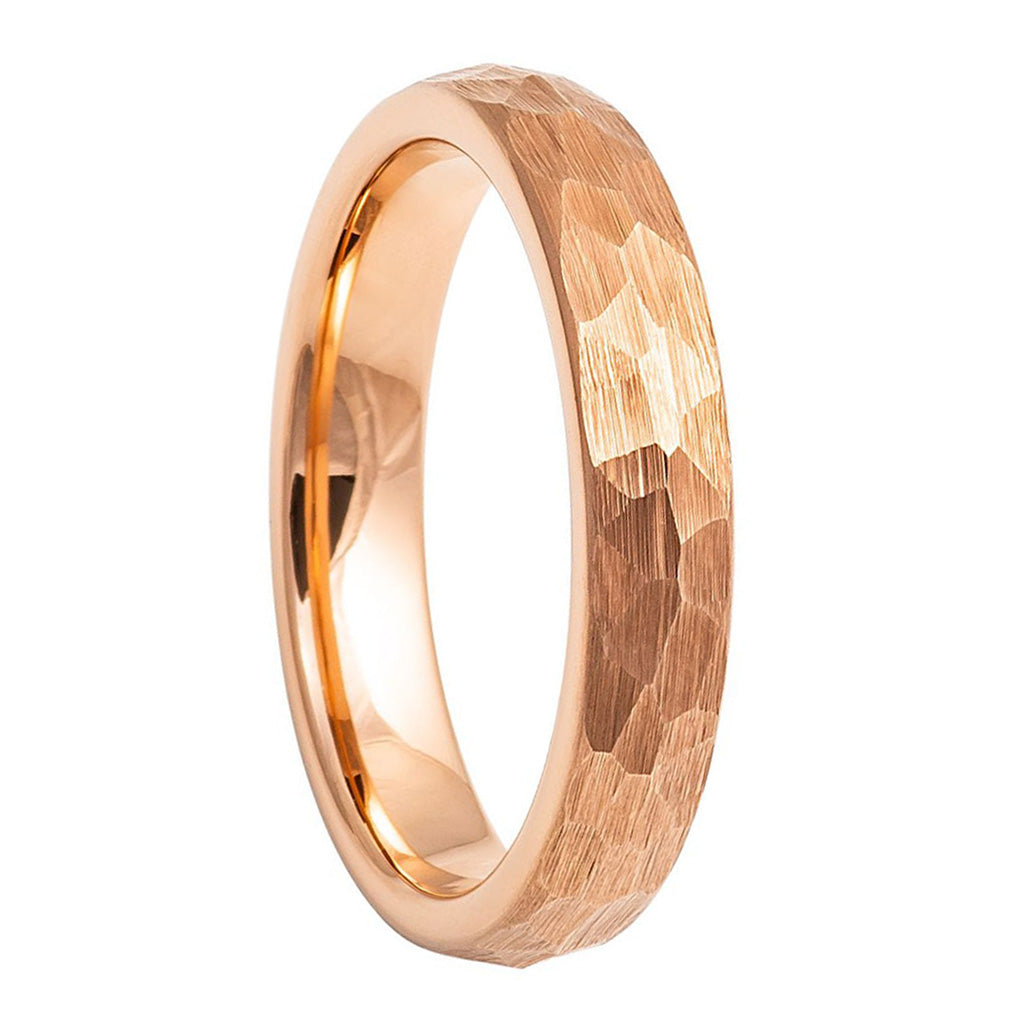 Hammered Rose Gold Brushed Tungsten Men's Wedding Band