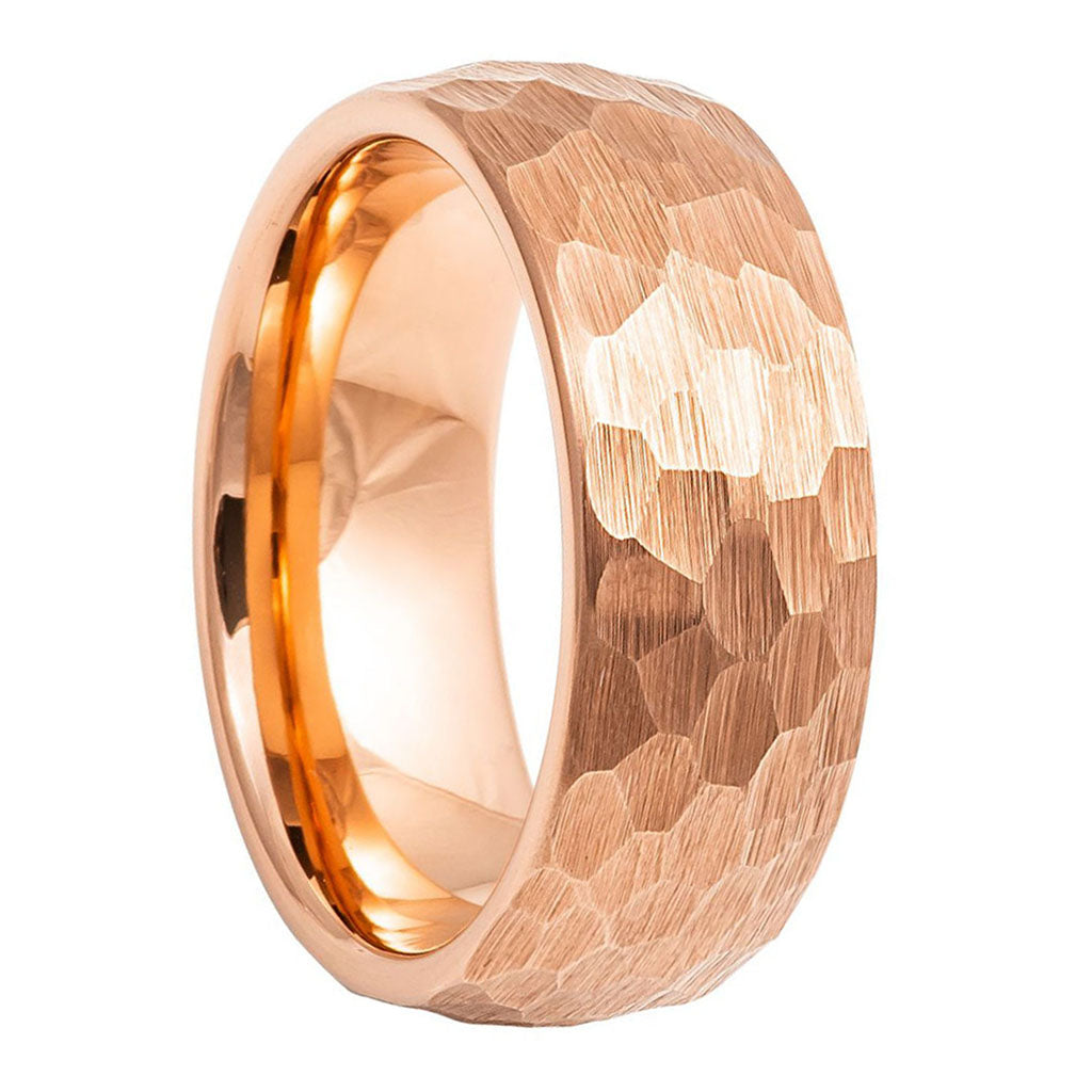 Hammered Rose Gold Brushed Tungsten Women's Wedding Band