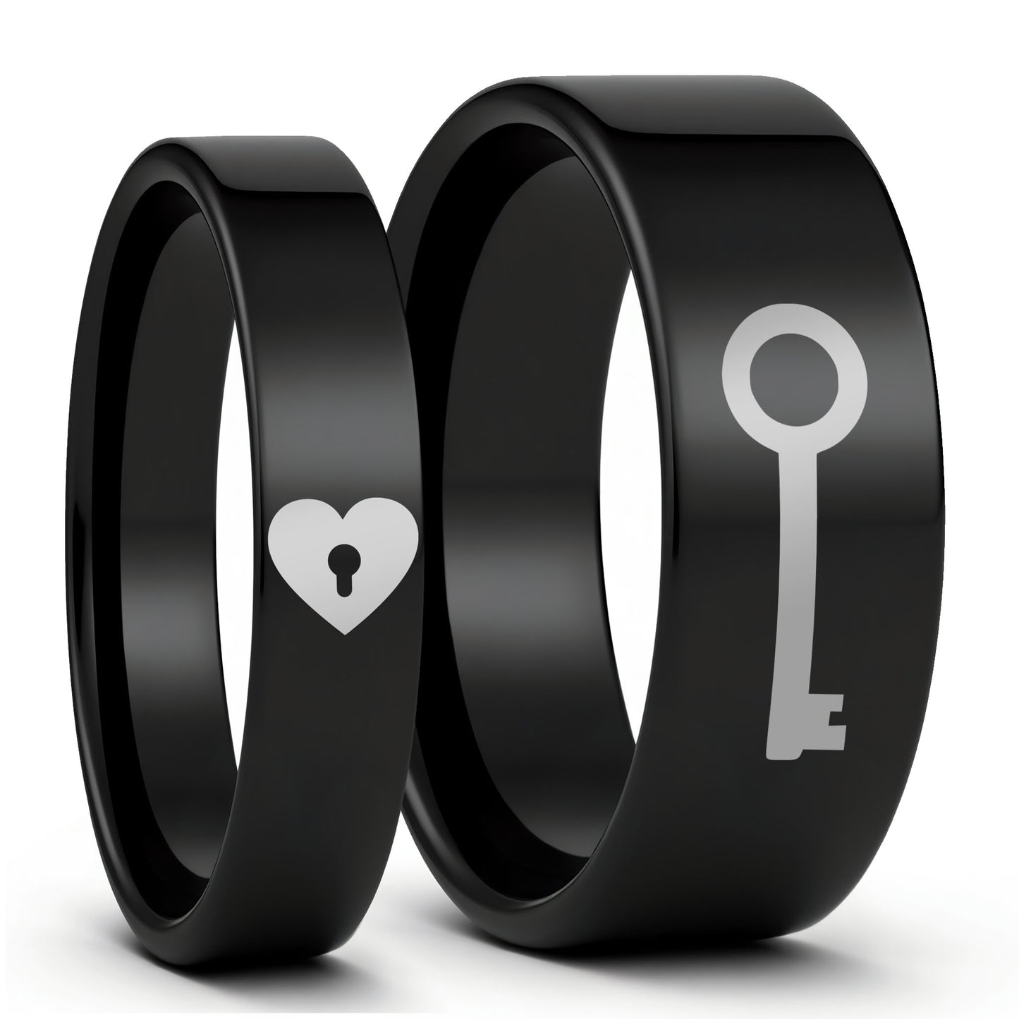 Heart Lock & Key Tungsten Couple's Matching Wedding Band Set