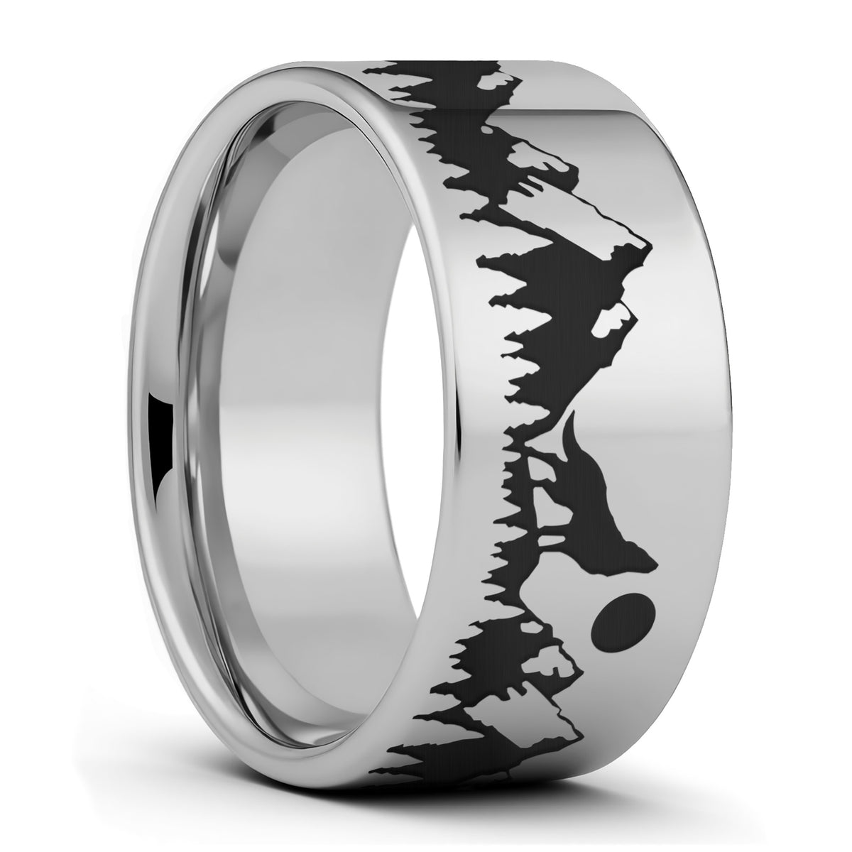 Alliance en tungstène pour hommes Howling Wolf Moon