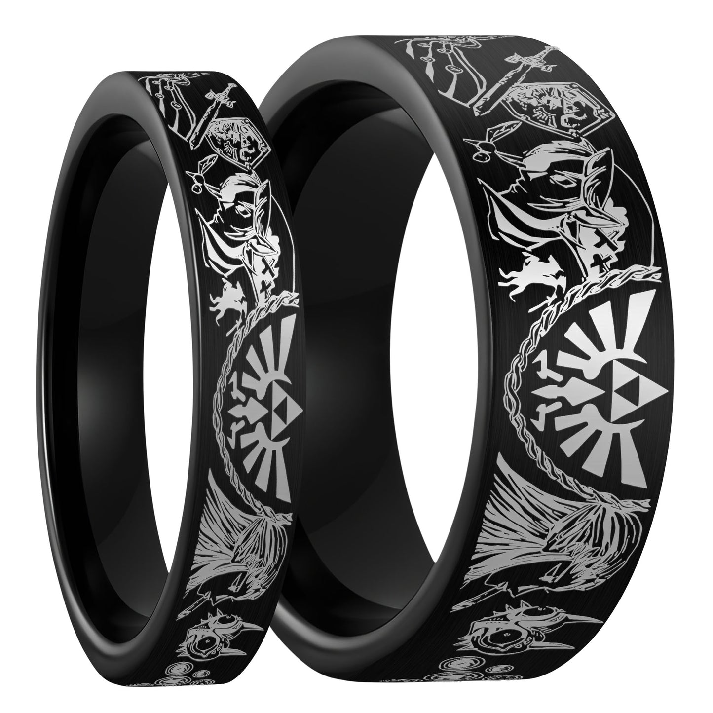 Legend of Zelda Brushed Black Tungsten Couple's Matching Wedding Band Set