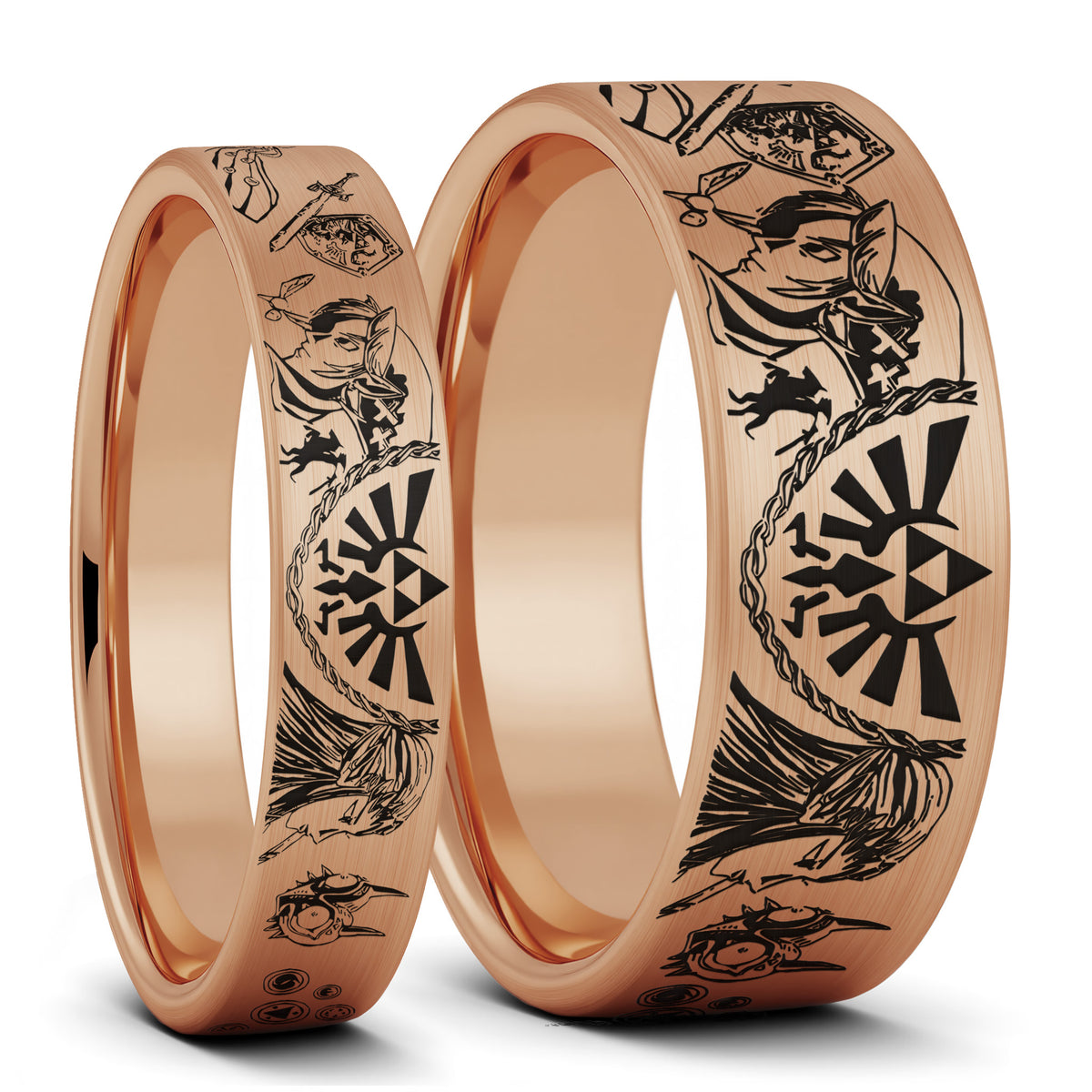 Legend of Zelda Brushed Tungsten Couple's Matching Wedding Band Set